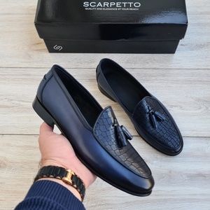 Navy Blue Croco Leather Men's Loafer
